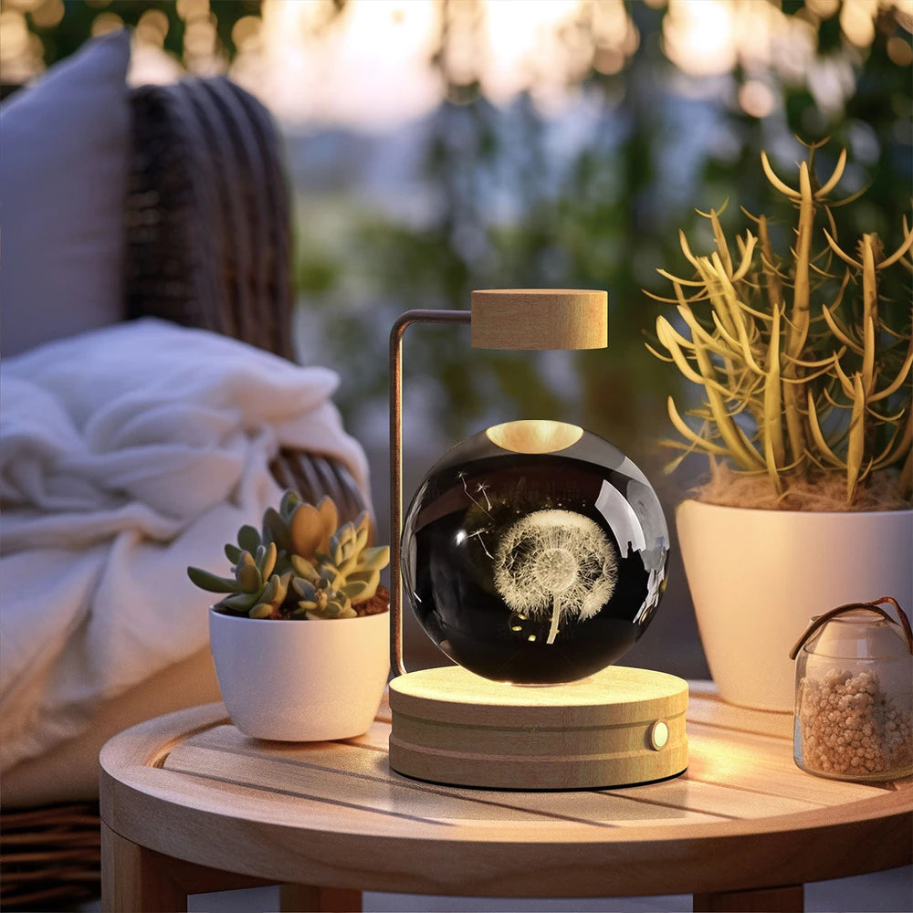 Crystal Ball Cosmic Indoor Night Light USB Power Warm Bedside Light Birthday Gift Night Lamp