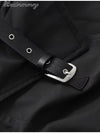 Women's Black Longline Trench Coat