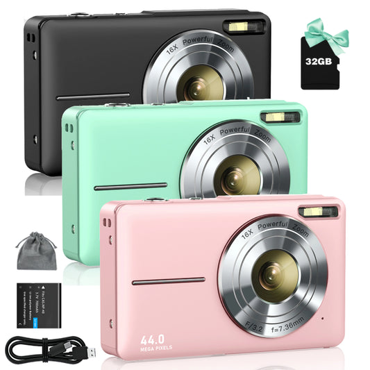 FHD 1080P Digital Camera for Kids Video Camera with 32GB SD Card 16X Digital Zoom Compact Point and Shoot Camera for Students