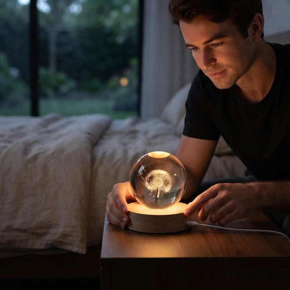 Crystal Ball Cosmic Indoor Night Light USB Power Warm Bedside Light Birthday Gift Night Lamp