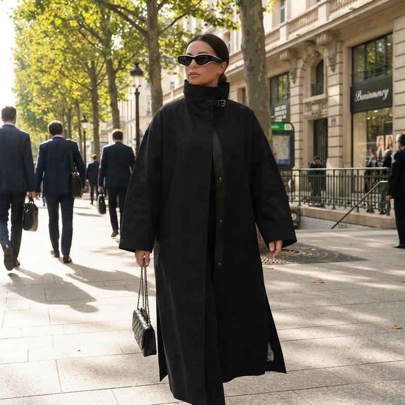 Women's Black Longline Trench Coat